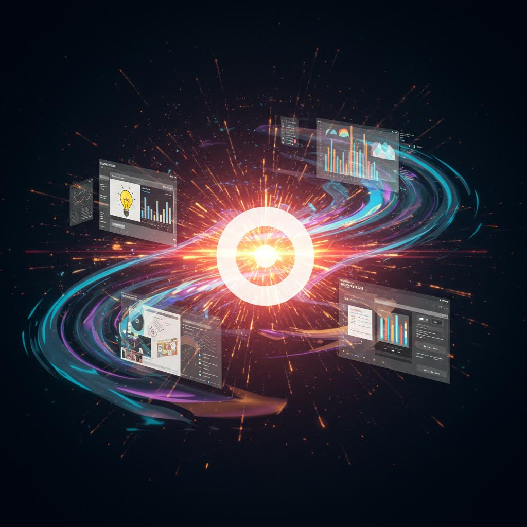 창의적 그래픽 흐름 속에서 구현된 알파벳 솔루션을 연상시키는 제작 시스템