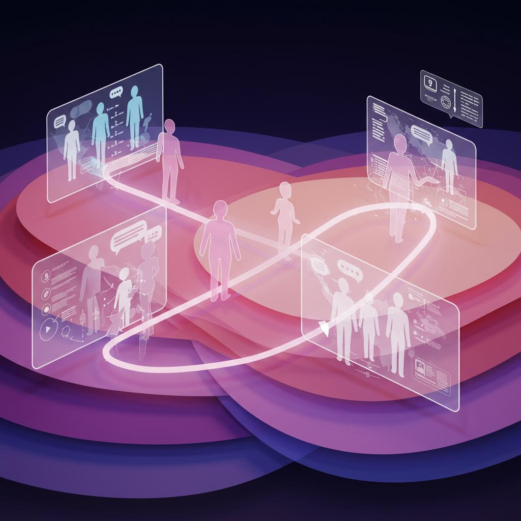 스타일리시한 비주얼 속에서 슬롯 관련 대화와 자료가 오가는 교류형 콘텐츠