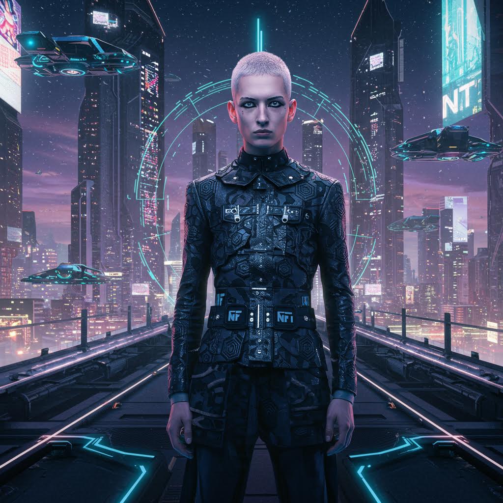 사이버틱한 패션과 디지털 원형 그래픽이 결합된 모습이 루믹스를 빗대어 혁신적 구축 체계를 표현한 화면