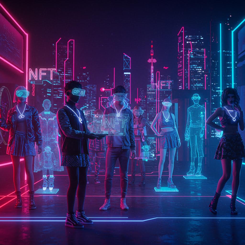 NFT 텍스트와 가상 모델이 함께 배치된 무대가 루믹스를 빗대어 체계적 운영 환경을 드러내는 화면