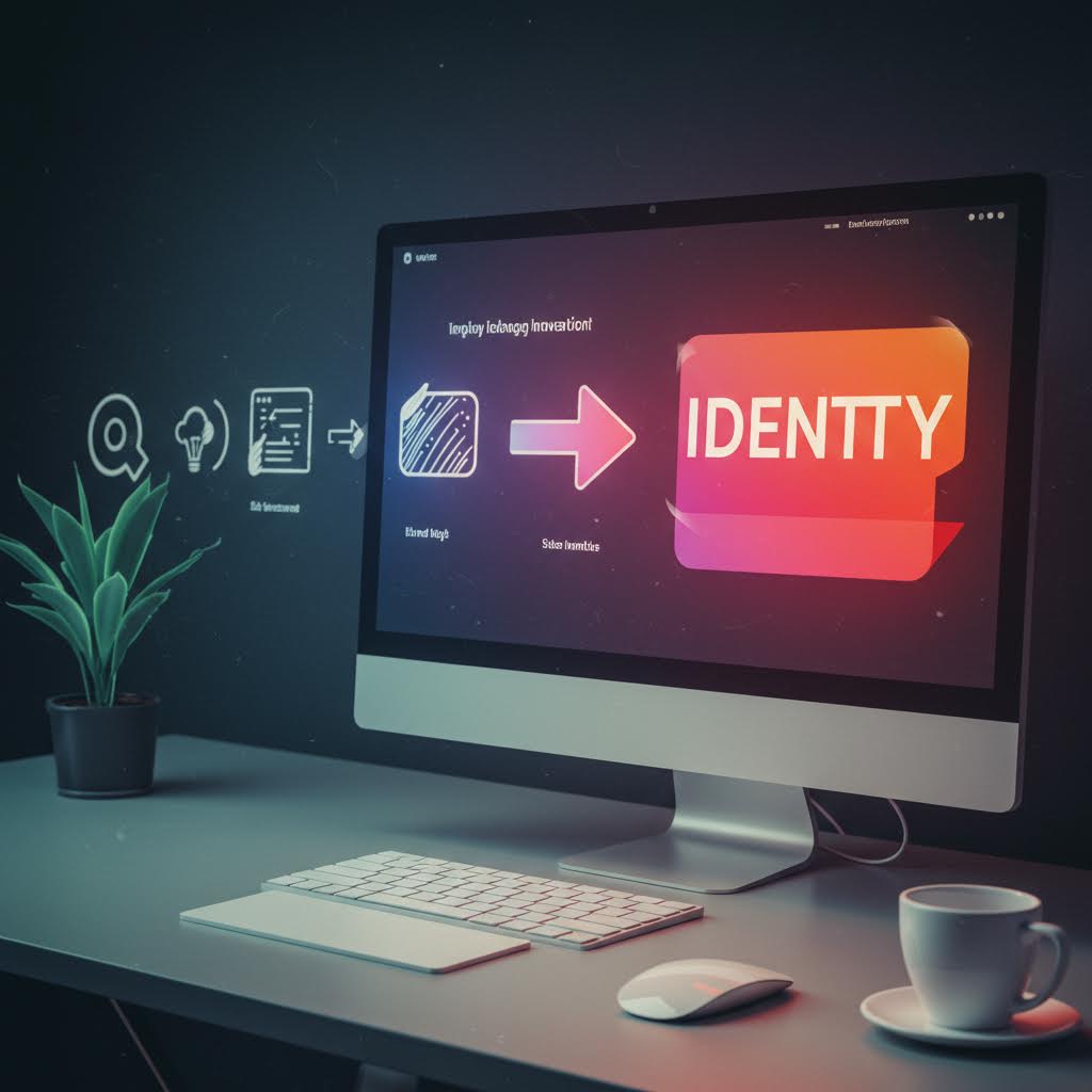 모니터 속 흐름도와 화살표가 이어지며 루믹스의 솔루션이 디지털 아이덴티티 형성 과정을 시각화한 장면