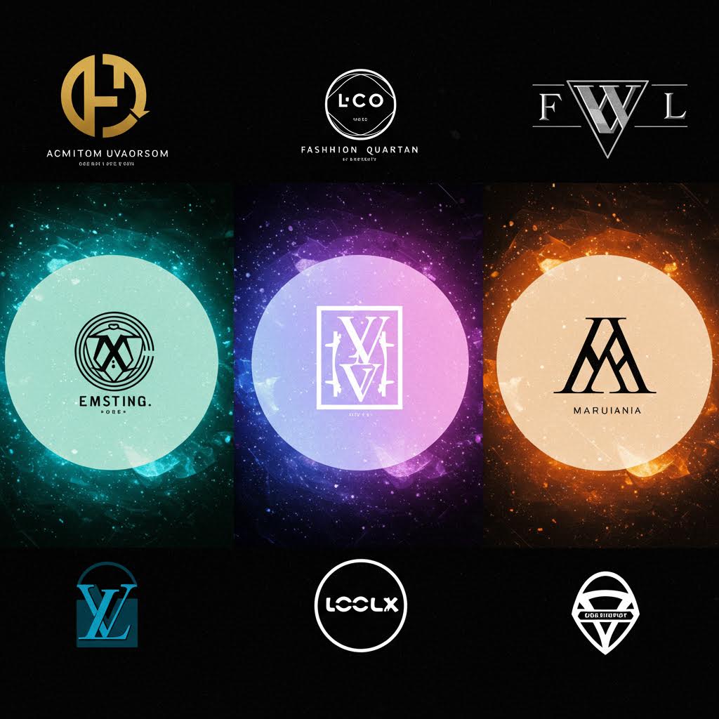 다채로운 로고들이 우주빛 원 안에서 빛나며 루믹스의 구축 미학이 엮은 브랜드 정체성의 흐름