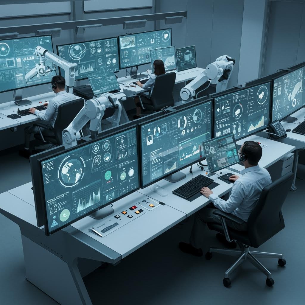 루믹스 AI 로봇 제어실 멀티 모니터 운영 센터