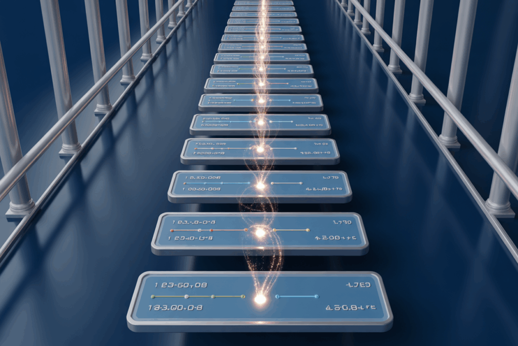 발광 패널들이 일렬로 배열되어 데이터를 순차적으로 표시하는 미래형 정보 통로.